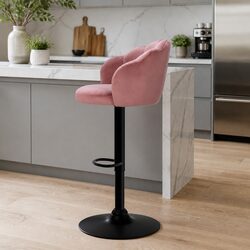Adjustable Pink Velvet Bar Stools with Clam Shell Design