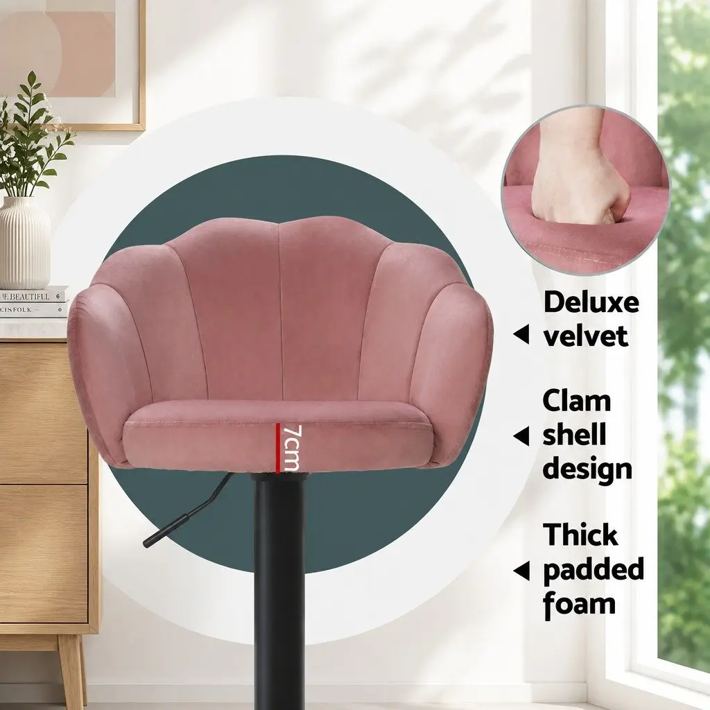 Bar Stools Adjustable Height Swivel Pink Velvet 4 Pack