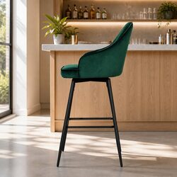 Set of 2 Green Velvet Bar Stools with Metal Frame