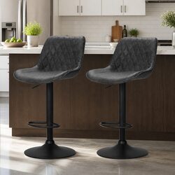 Set of 2 Black Adjustable Bar Stools with Gas Lift
