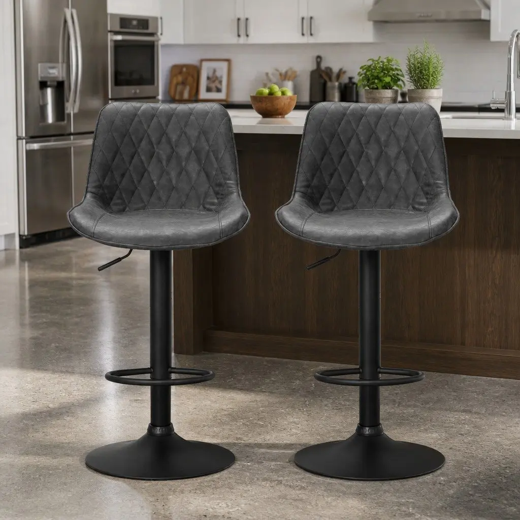 Bar Stools Adjustable Height Swivel 2 Piece Black