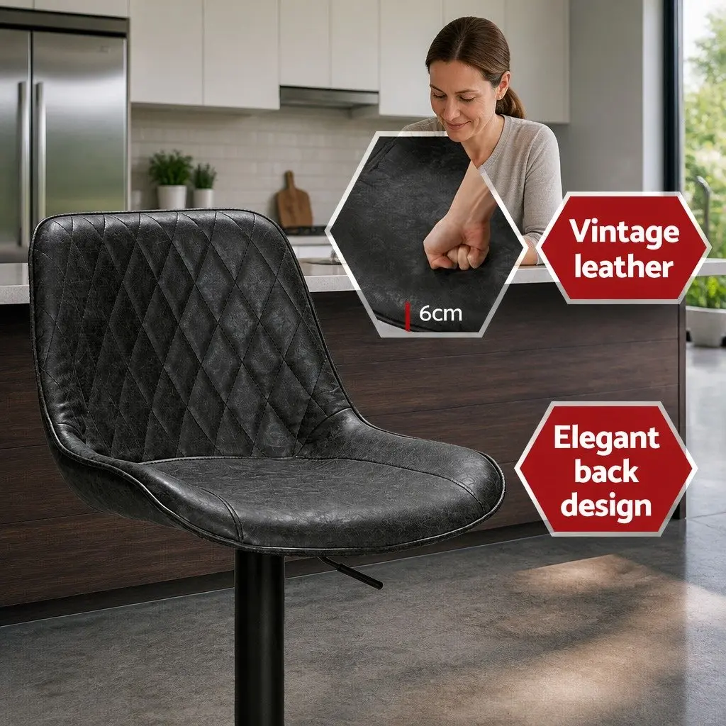 Bar Stools Adjustable Height Swivel 2 Piece Black