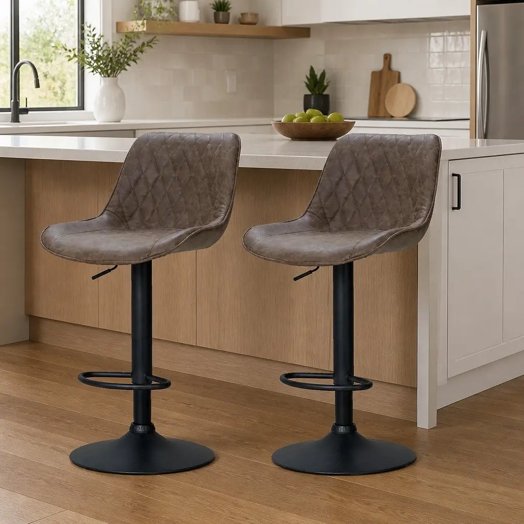 Bar Stools Adjustable Height Swivel Seat Vintage Brown 2 Piece