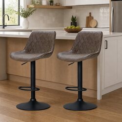 Set of 2 Bar Stools with Adjustable Height and Swivel Seat