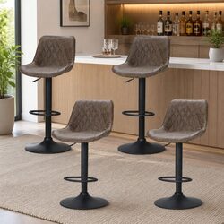 Adjustable Height Brown Bar Stool Set of 4