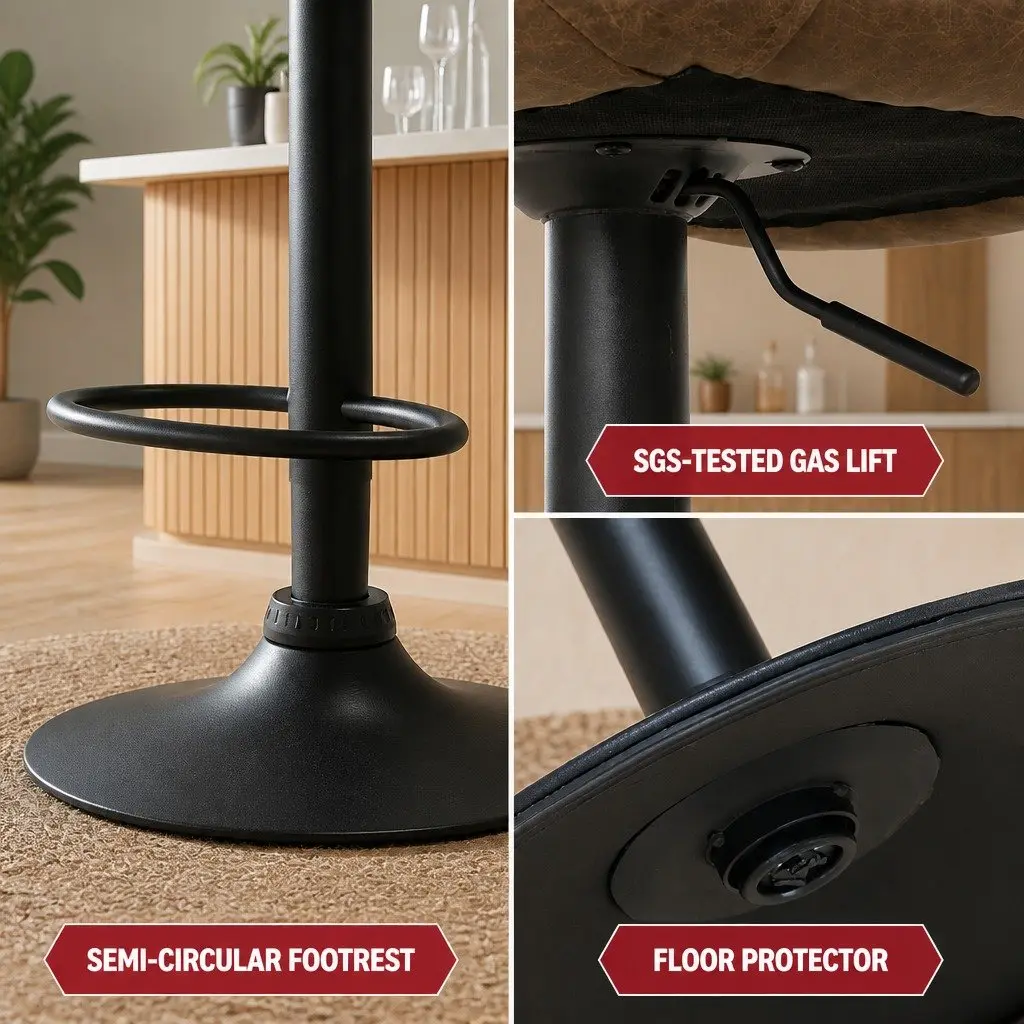 Bar Stools Vintage Brown Adjustable Height Swivel 4 Piece