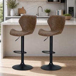 Adjustable Vintage Brown Bar Stools with 360° Swivel