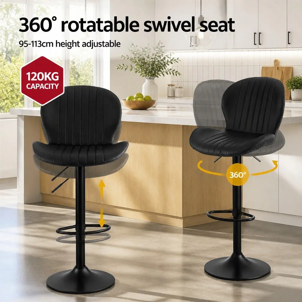 Bar Stools Set of 4 Swivel Gas Lift Kitchen Counter Chairs Black Adjustable