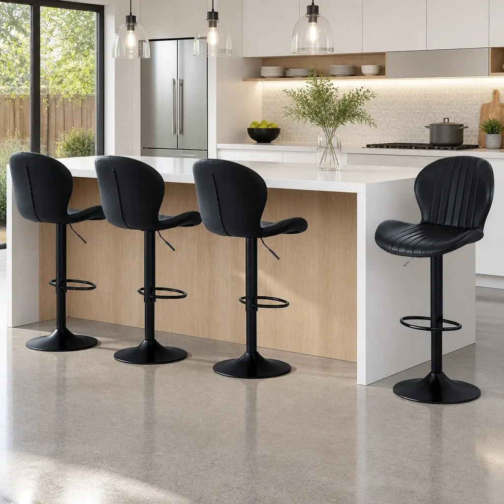 Bar Stools Set of 4 Swivel Gas Lift Kitchen Counter Chairs Black Adjustable