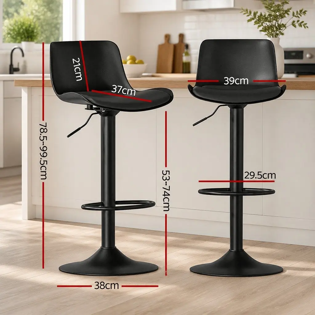 Bar Stools Padded Seat Adjustable Height Swivel Black 4 Piece