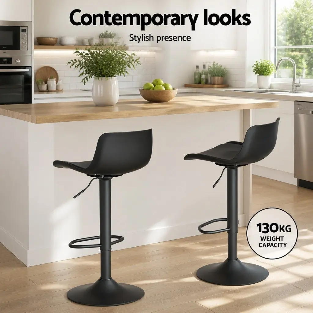 Bar Stools Padded Seat Adjustable Height Swivel Black 4 Piece