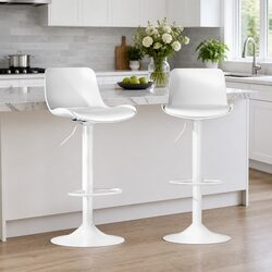 Set of 2 White Bar Stools with Swivel and Gas Lift