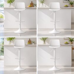 Set of 4 Adjustable White Bar Stools with Gas Lift