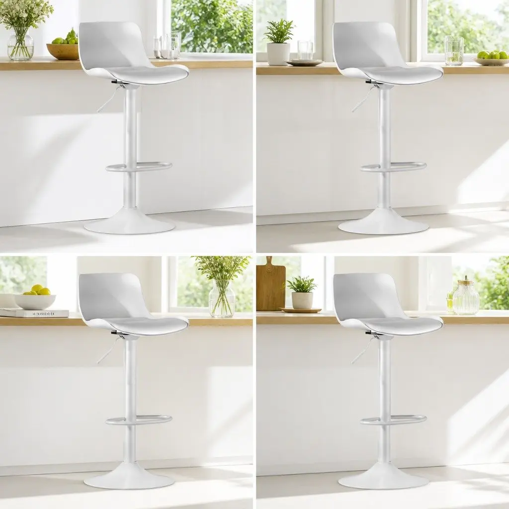 Bar Stools Adjustable White Swivel Gas Lift 4 Piece