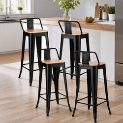 Bar Stools Set of 4 with Metal Frame and MDF Seat