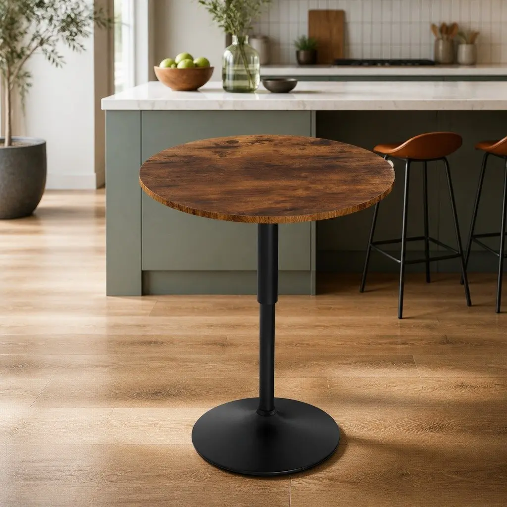 Height Adjustable Bar Table 60cm Swivel Rustic Brown and Black