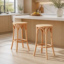 Bar Stools Set of 2 - Rattan Seat with Beechwood Construction