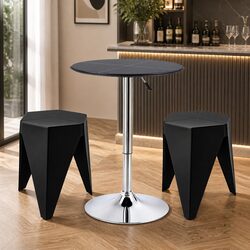 Black Bar Table and Stool Set with Adjustable Height