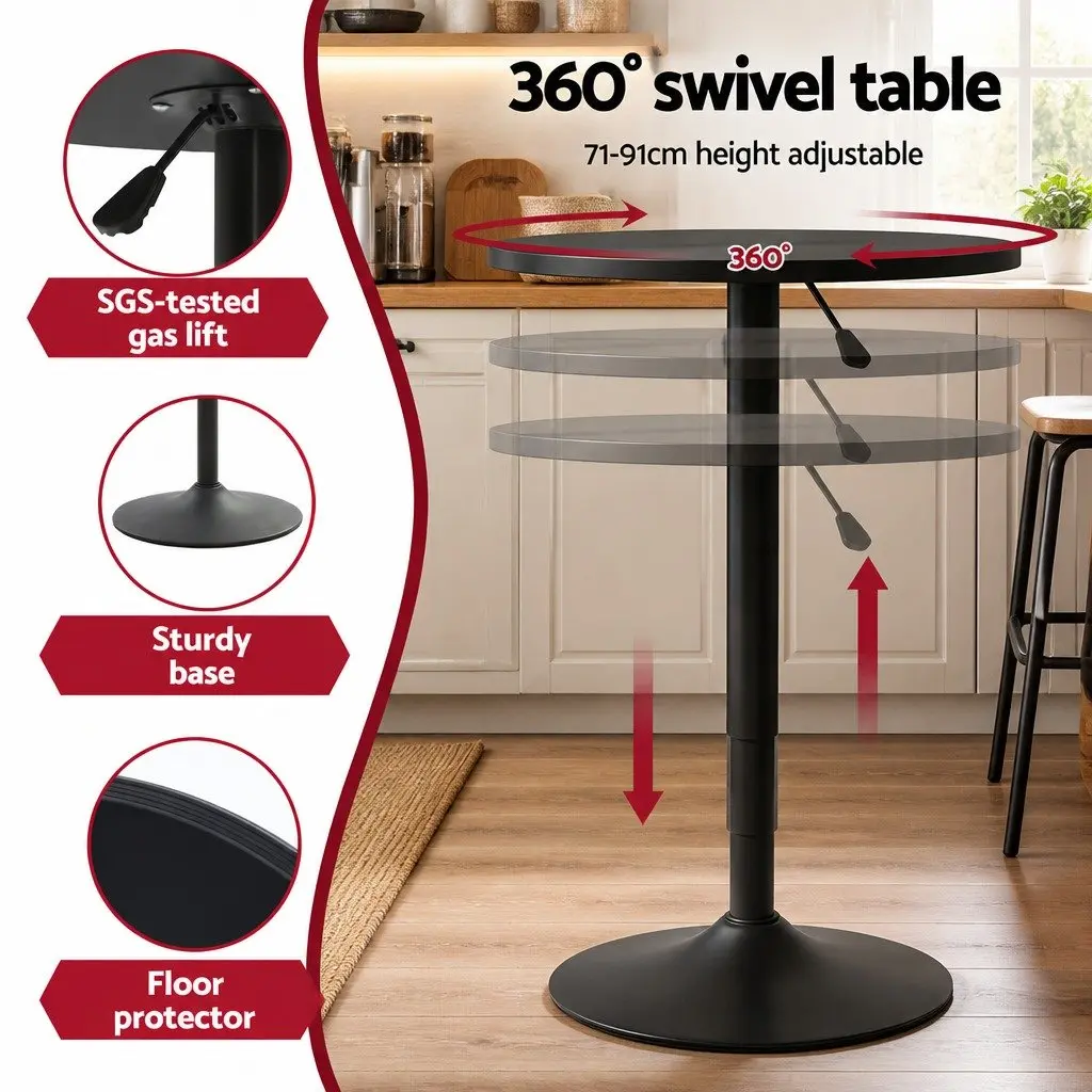 Bar Stools and Table Set Height Adjustable 3 Piece Black