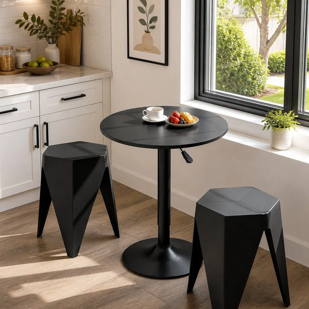 Bar Stools and Table Set Height Adjustable 3 Piece Black
