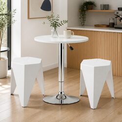 3 Piece Dining Kitchen Bar Table and Stool Set - White