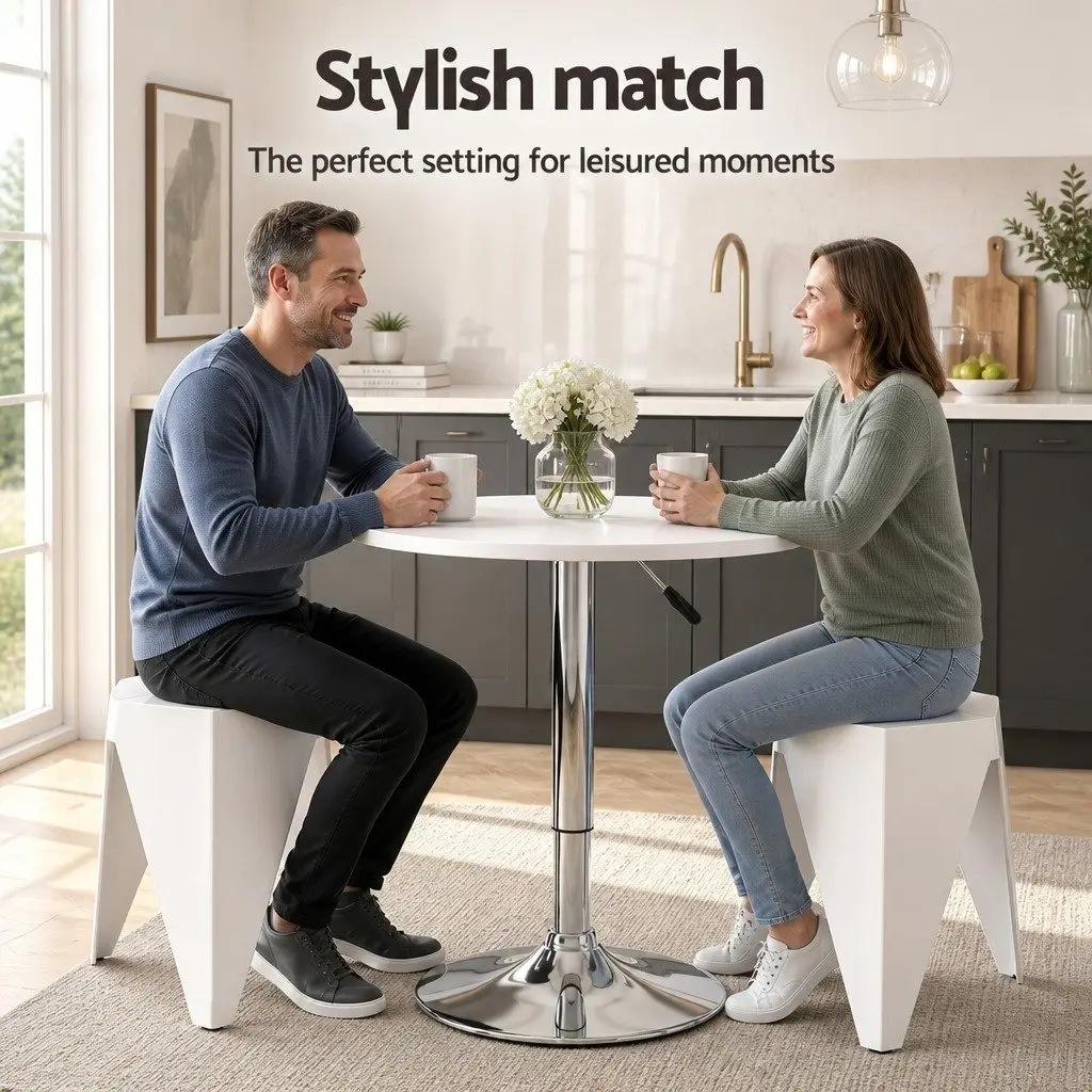 Bar Stools and Table Set Height Adjustable Space Saving 3 Piece White Modern