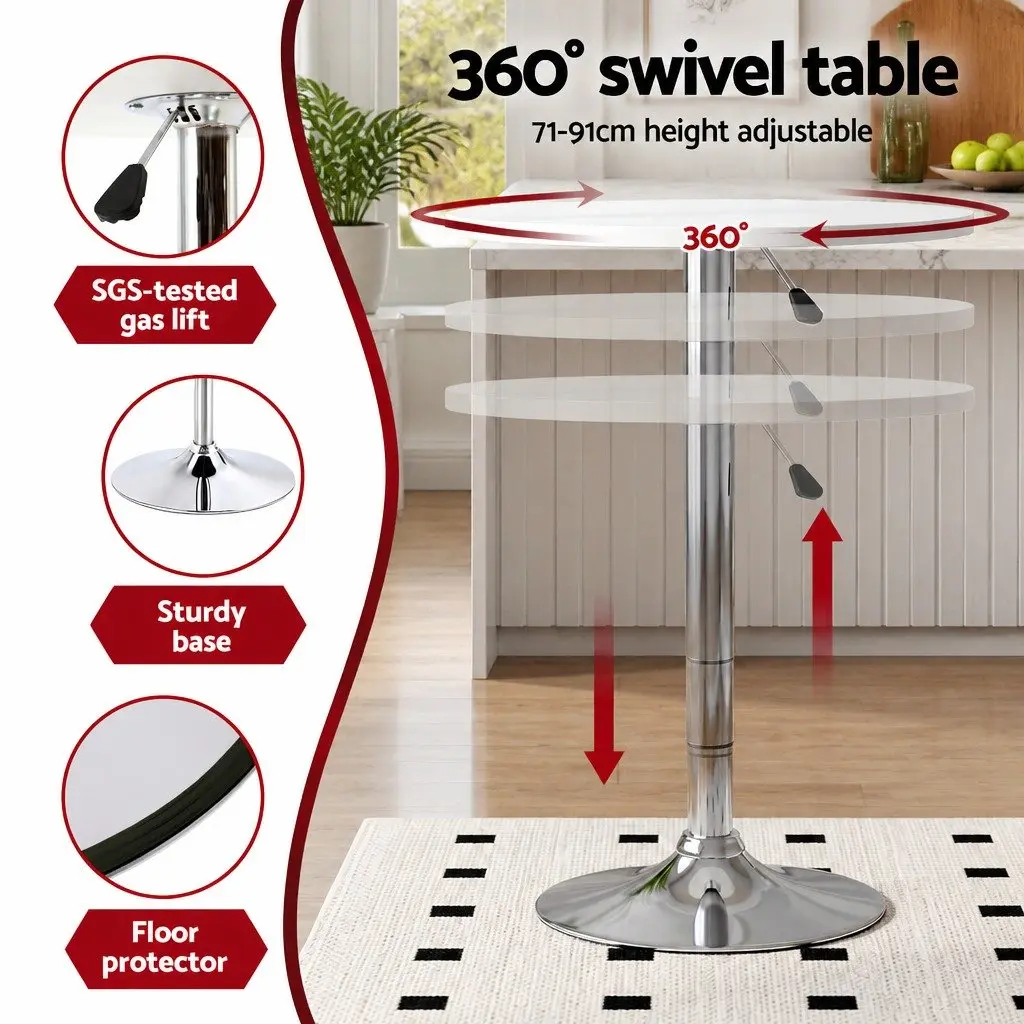 Bar Stools and Table Set Height Adjustable Space Saving 3 Piece White Modern