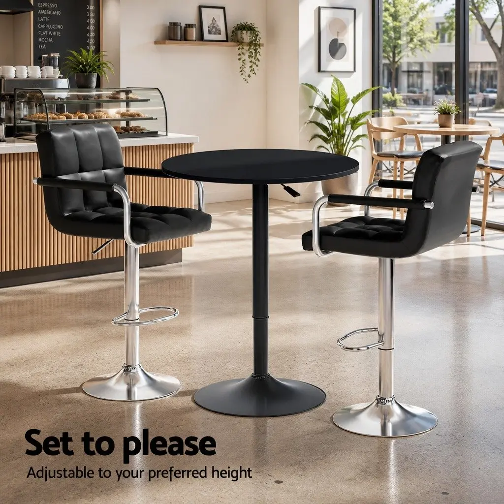 Bar Table and Stools Set Height Adjustable Swivel Black