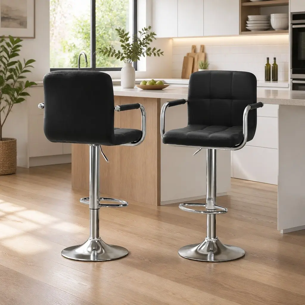 Bar Table and Stools Set Adjustable Swivel 2 Piece Black and White