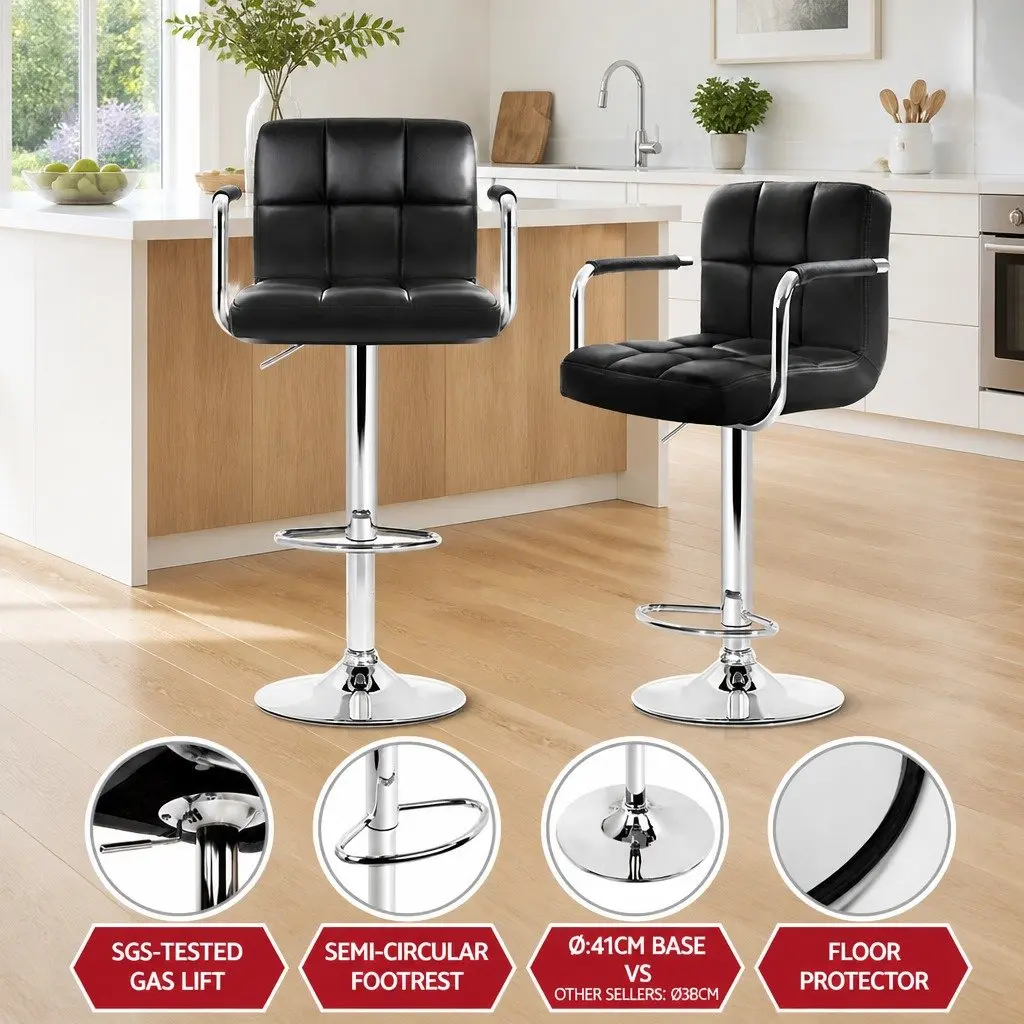 Bar Table and Stools Set Adjustable Swivel 2 Piece Black and White