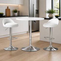 White Bar Table and Stool Set with Adjustable Heights