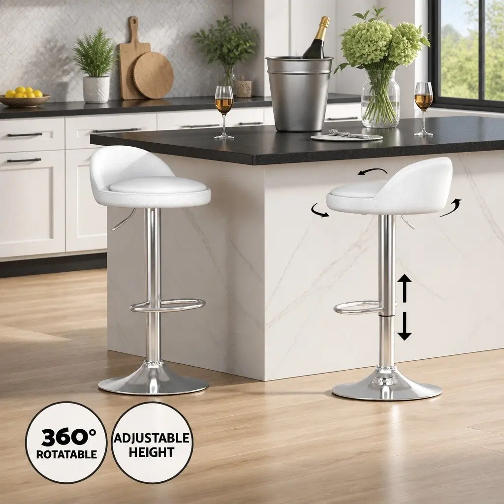 Bar Table and Stools Set Height Adjustable 2 Piece White Contemporary