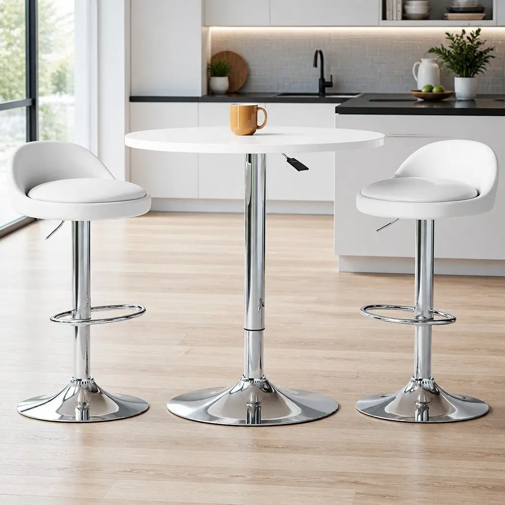 Bar Table and Stools Set Height Adjustable 2 Piece White Contemporary
