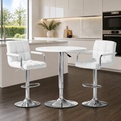Height Adjustable White Bar Table and Stools Set