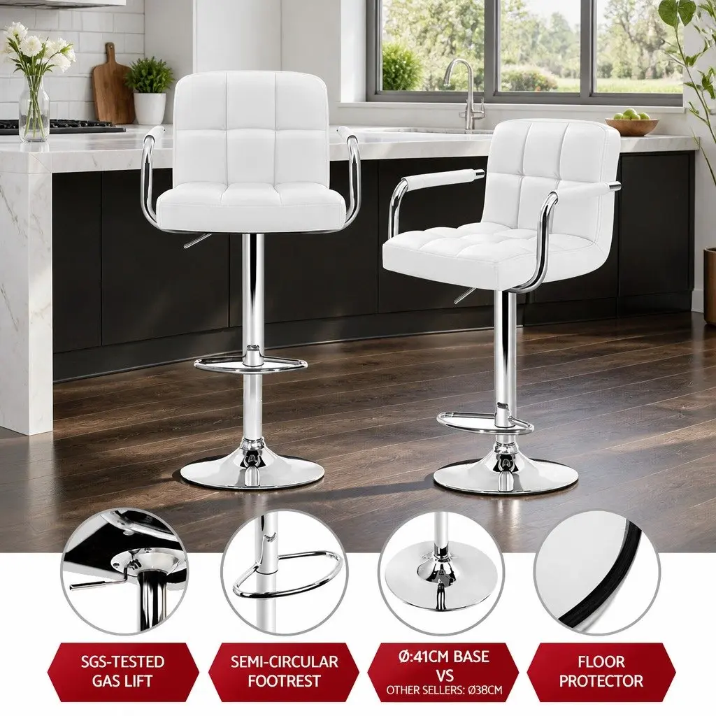 Bar Table and Stools Set Height Adjustable Swivel White 60cm