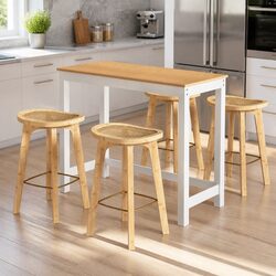 Bar Table and Stools Set with Bamboo and Rattan