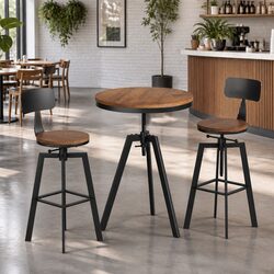 Industrial Dining Set with Bar Table and Adjustable Stools