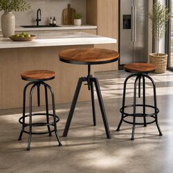 Industrial Bar Table and Stool Set with Adjustable Heights