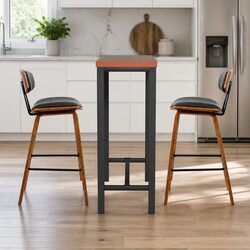 Industrial Bar Table and Stools Set in Walnut Black