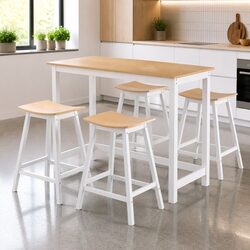 5-Piece Dining Set: Bar Table and Stools in Pine Wood