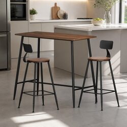 Industrial Bar Table and Stool Set in Walnut Finish