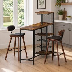 3-Piece Bar Table and Stool Set with Wine Rack