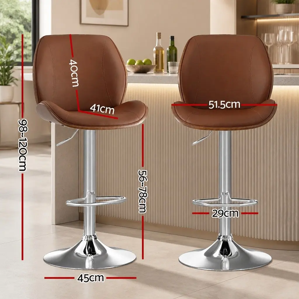 Bar Stools Adjustable Height Comfort Set of 4 Brown