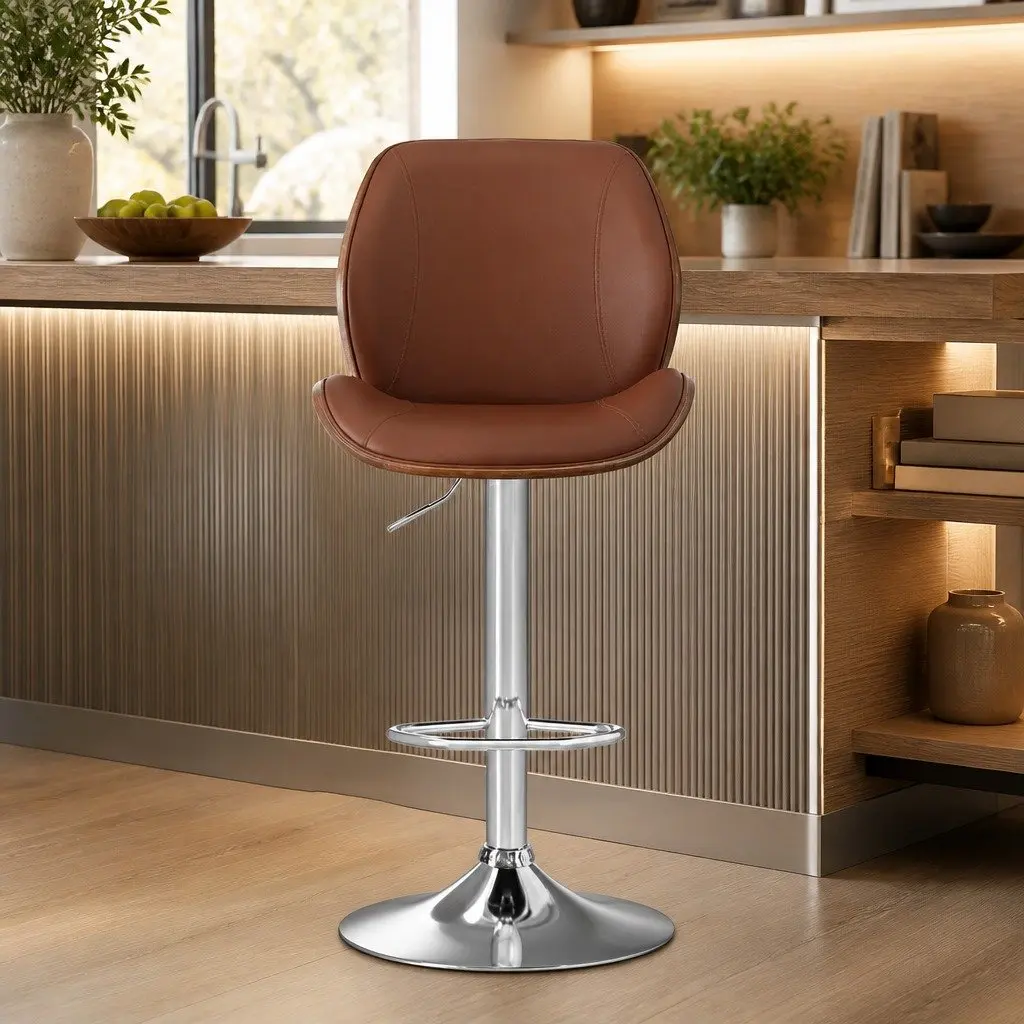 Bar Stools Adjustable Height Comfort Set of 4 Brown