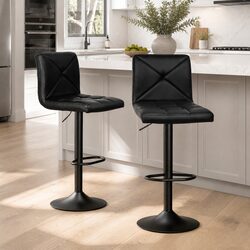 2 Bar Stools in Black with Height Adjustment and Swivel Function