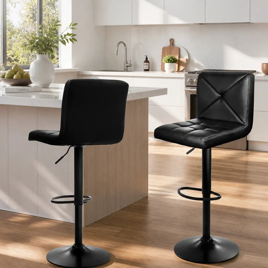 Bar Stools Gas Lift Swivel Seat Adjustable Height Black