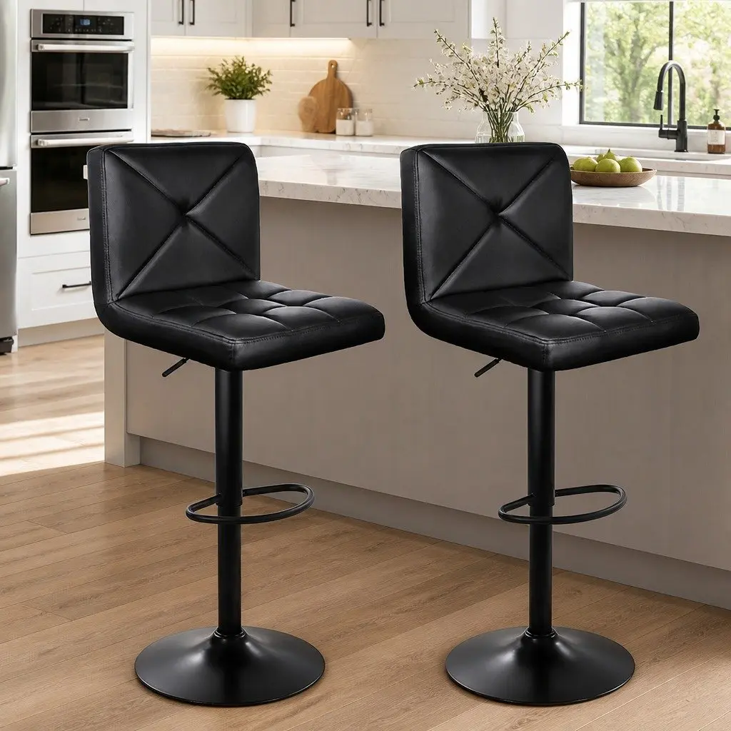 Bar Stools Gas Lift Swivel Seat Adjustable Height Black