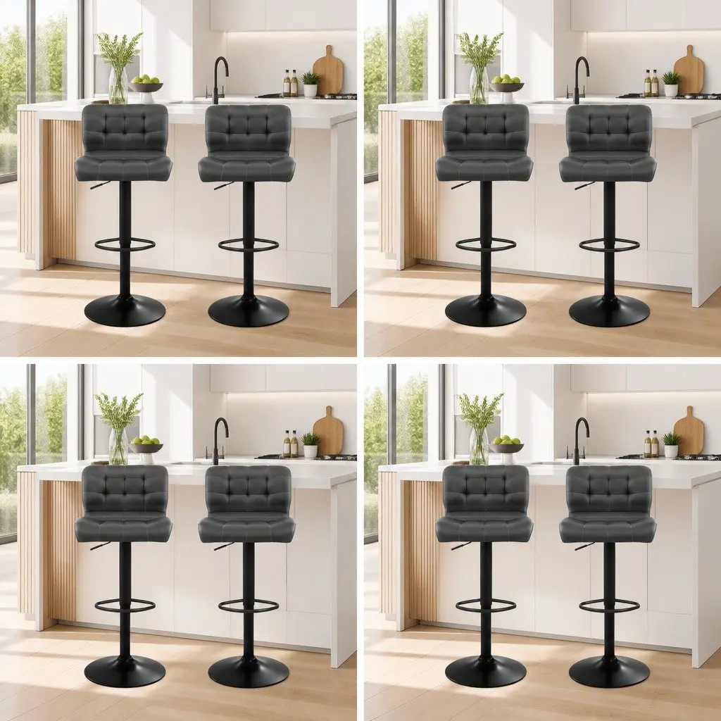 Padded Seat Gas Lift Bar Stools Swivel Adjustable Height Kitchen Counter Grey Set of 4