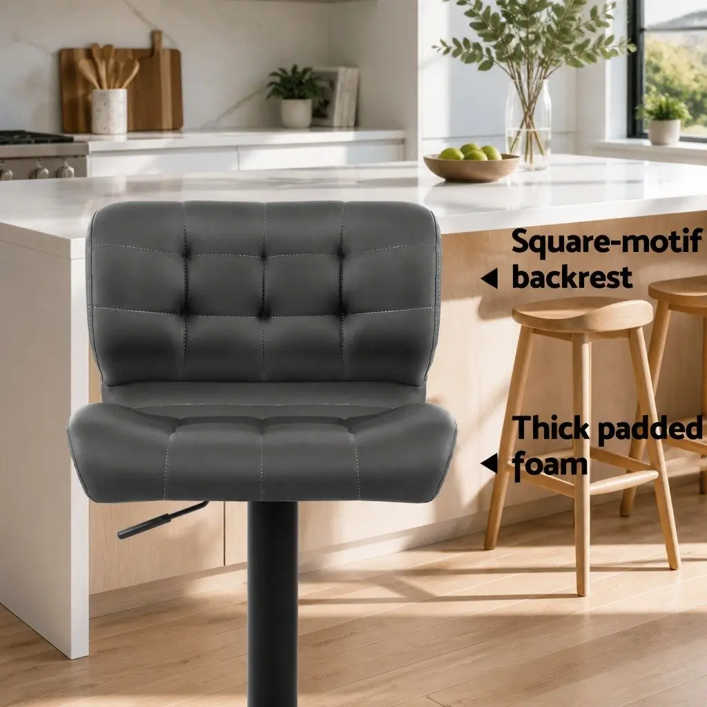 Padded Seat Gas Lift Bar Stools Swivel Adjustable Height Kitchen Counter Grey Set of 4