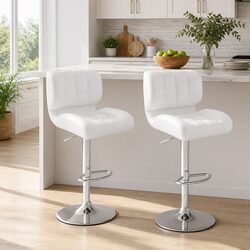 Bar Stools Set of 2 - Adjustable Height and Chrome Base
